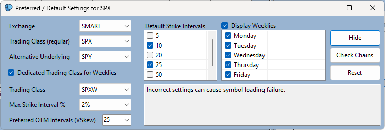 Preferred / Default Settings for SPX